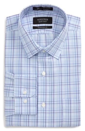 Men's Nordstrom Men's Shop Smartcare(tm) Traditional Fit Plaid Dress Shirt 34/35 - Purple