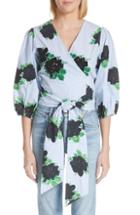 Women's Ganni Pine Floral Wrap Top Us / 34 Eu - Blue