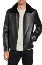 Men's Calibrate Leather Jacket With Genuine Shearling Collar - Black