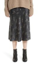 Women's Vince Spring Floral Pull-on Silk Midi Skirt - Grey
