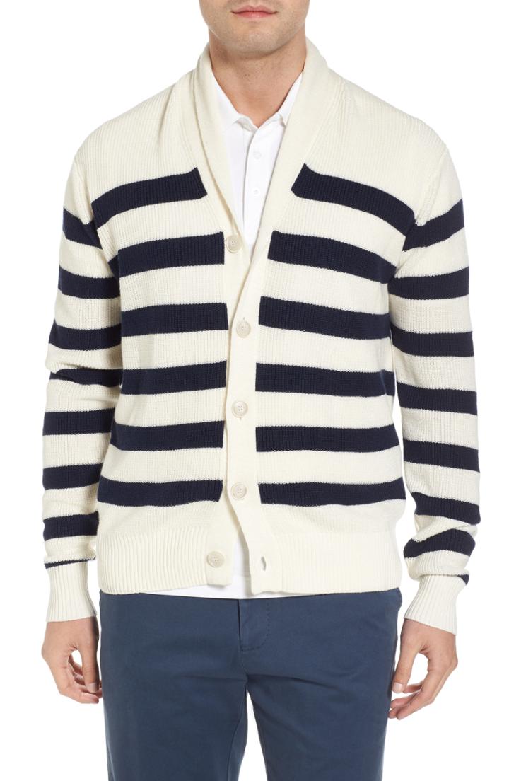 Men's Peter Millar Crown Cool Sailor Stripe Merino Wool & Linen Cardigan