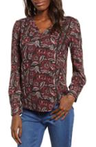 Women's Hinge Lace Stripe V-neck Blouse, Size - Black
