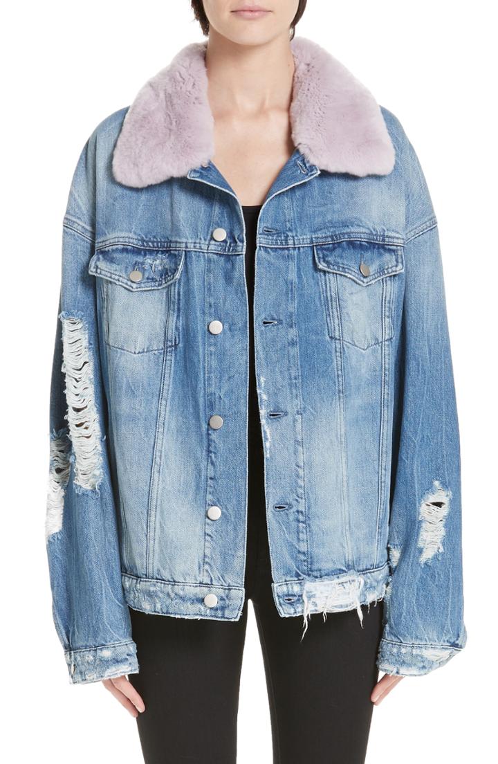 Women's Alchemist Rocky 2 Denim Jacket With Genuine Orylag Rabbit Fur Trim