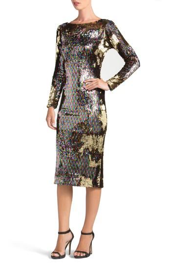 Women's Dress The Population Emery Scoop Back Reversible Sequin Body-con Dress - Metallic