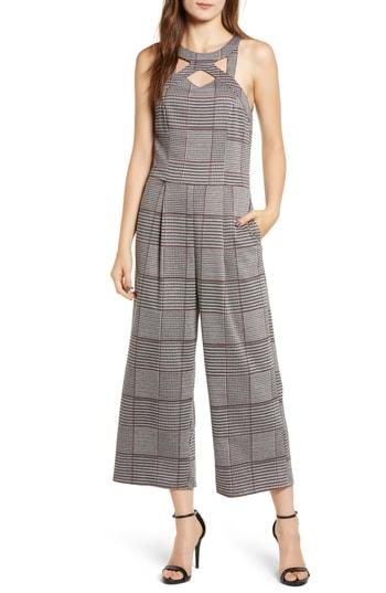 Women's Speechless Plaid Crop Jumpsuit - Grey