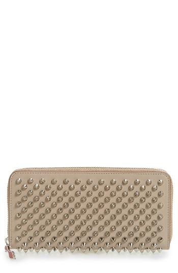 Women's Christian Louboutin Panettone Spiked Calfskin Wallet - Beige