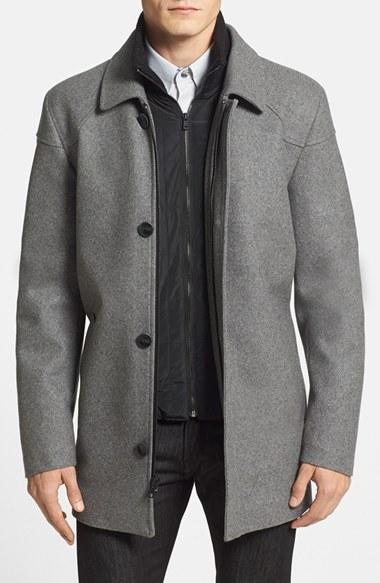 Men's Vince Camuto Melton Car Coat With Removable Bib