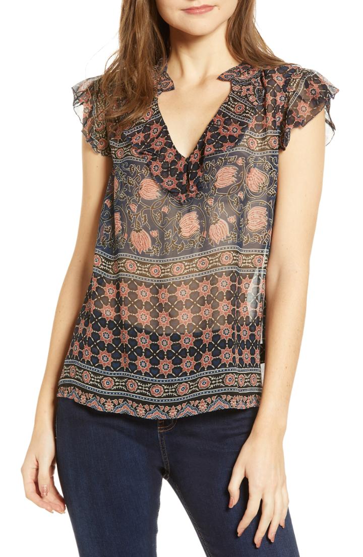 Women's Velvet By Graham & Spencer Monaco Print Top - Black