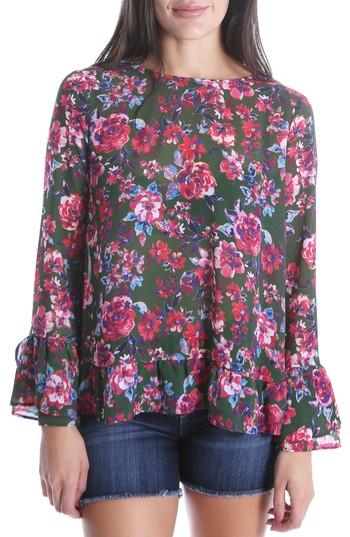 Women's Kut From The Kloth Trixy Ruffle Sleeve Floral Top - Green