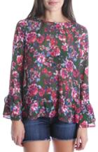 Women's Kut From The Kloth Trixy Ruffle Sleeve Floral Top - Green