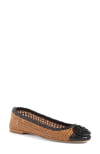 Women's Tory Burch Pasadena Woven Ballet Flat .5 M - Black