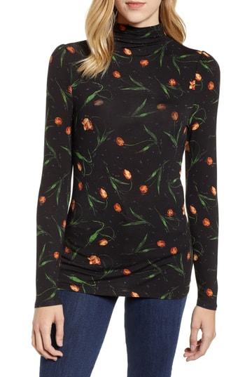 Women's Chelsea28 Floral Turtleneck, Size - Black