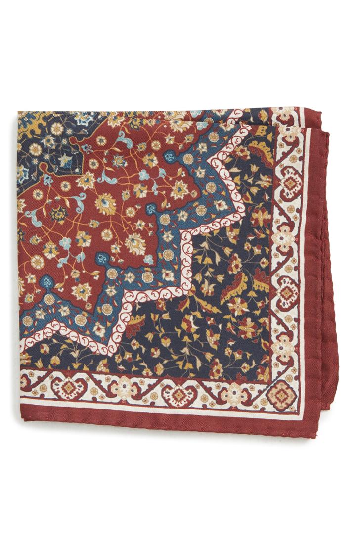 Men's Eton Floral Star Silk Pocket Square, Size - Red