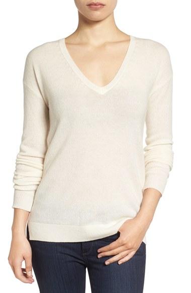 Women's Halogen V-neck Cashmere Sweater - Ivory
