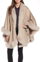 Women's Sofia Cashmere Genuine Fox Fur Trim Cashmere Cape, Size - Beige