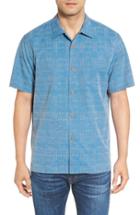 Men's Tommy Bahama 'geo-rific Jacquard' Original Fit Silk Camp Shirt, Size - Blue