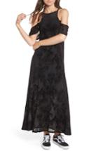 Women's Stone Row Palmshell Cold Shoulder Burnout Velvet Maxi Dress - Black
