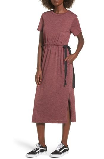 Women's Side Tie Midi T-shirt Dress - Burgundy