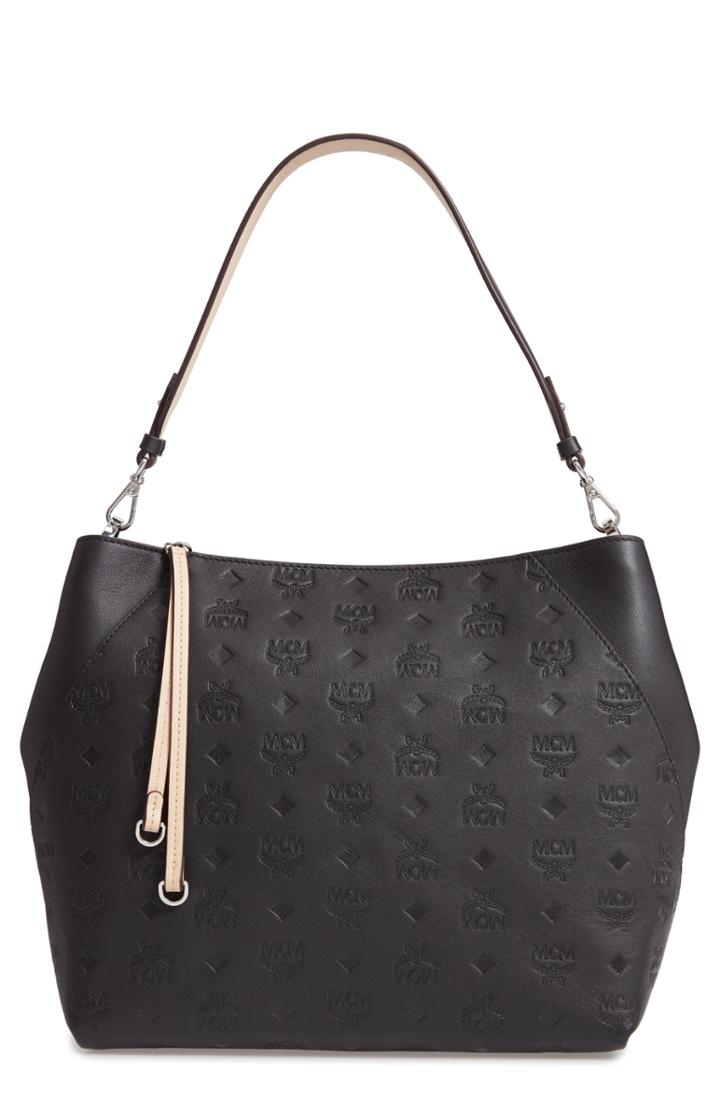 Mcm Medium Klara Monogram Leather Hobo - Black