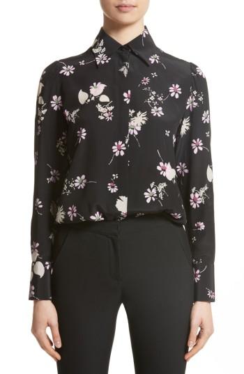 Women's Valentino Flowers Fall Silk Shirt - Black