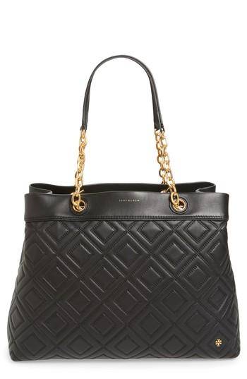 Tory Burch Lousia Lambskin Leather Tote - Black