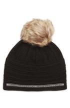 Women's Badgley Mischka Stitch Faux Fur Pom Beanie - Black