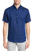 Men's Zachary Prell Shapiro Trim Fit Linen Popover Sport Shirt - Blue