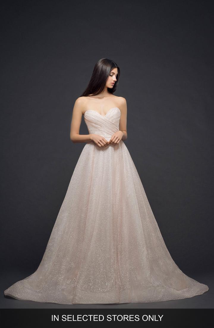 Women's Lazaro Strapless Sparkle Tulle Ballgown, Size - Pink