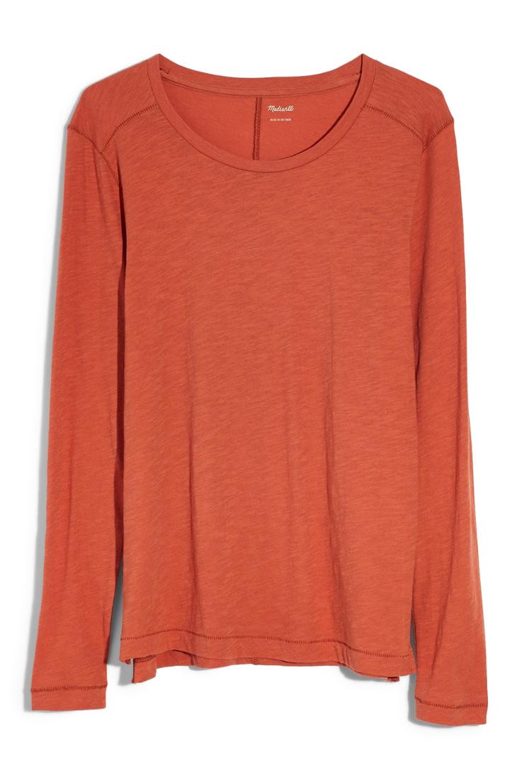 Women's Madewell Whisper Cotton Long Sleeve Crewneck Tee - Orange