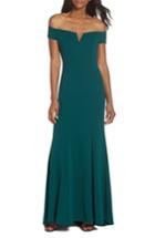 Women's Vince Camuto Notched Off The Shoulder Trumpet Gown - Green