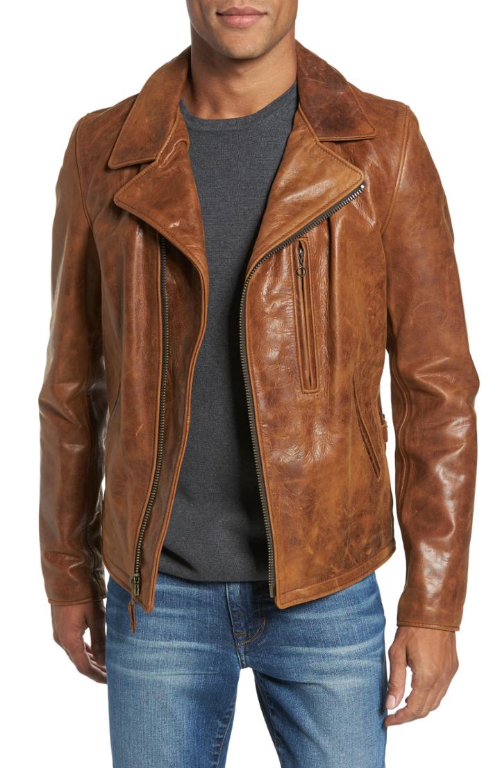 Men's Schott Nyc Asymmetrical Waxy Leather Jacket, Size - Brown