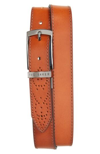 Men's Ted Baker London Boxwood Leather Belt - Tan/blue