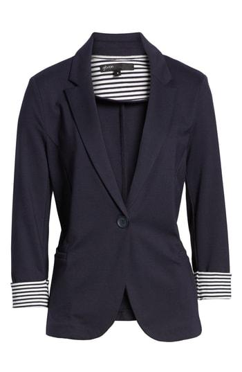 Petite Women's Gibson Roll Sleeve Knit Blazer, Size P - Blue