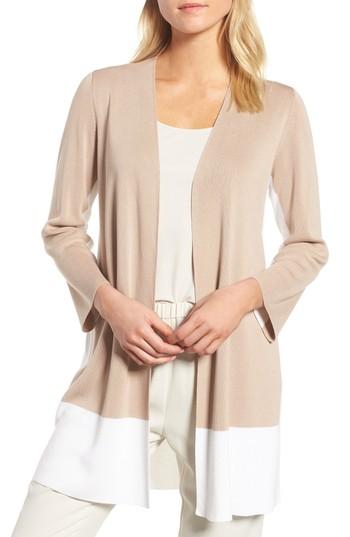 Women's Eileen Fisher Colorblock Cardigan, Size - Beige