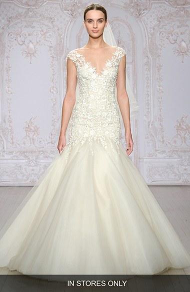 Women's Monique Lhuillier 'roslyn' Embroidered Illusion Tulle Trumpet Gown