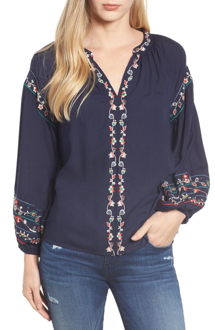 Women's Velvet By Graham & Spencer Floral Embroidered Blouse