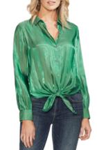 Women's Vince Camuto Button Down Tie Front Iridescent Blouse - Green