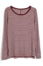 Women's Madewell Penguin Stripe Whisper Cotton Long Sleeve Tee, Size - Burgundy