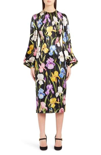 Women's Dolce & Gabbana Iris Print Stretch Satin Dress Us / 38 It - Black