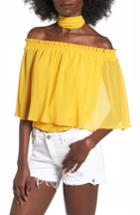 Women's Afrm Lora Off The Shoulder Ruffle Top With Scarf - Yellow