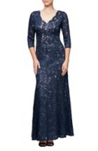 Women's Alex Evenings Lace & Sequin Trumpet Gown - Blue