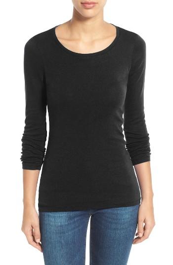 Petite Women's Caslon Long Sleeve Scoop Neck Cotton Tee, Size P - Black
