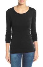Petite Women's Caslon Long Sleeve Scoop Neck Cotton Tee, Size P - Black