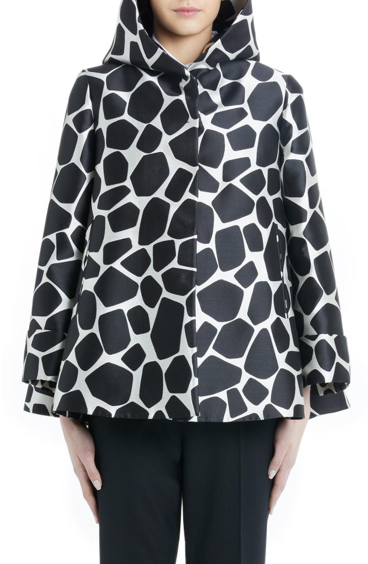 Women's Sara Battaglia Giraffe Jacquard Hooded Jacket Us / 38 It - Black