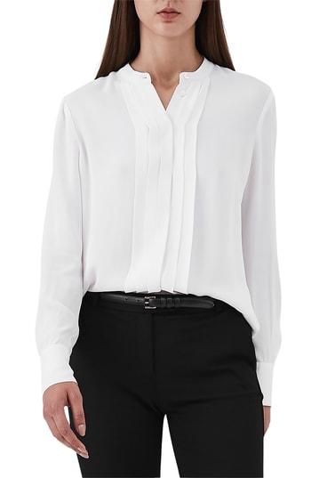 Women's Reiss Jade Pleat Placket Blouse Us / 4 Uk - White