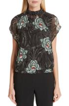 Women's Dries Van Noten Floral Print Pleated Blouse Us / 36 Fr - Black