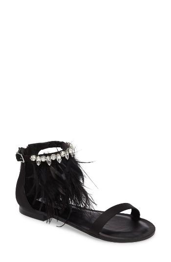 Women's Steve Madden Adore Embellished Feather Sandal .5 M - Black