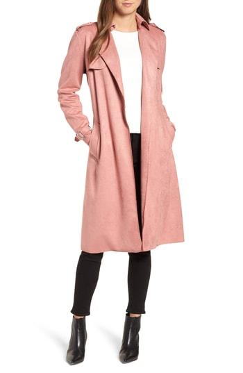 Women's Tahari Mel Faux Suede Trench Coat - Pink