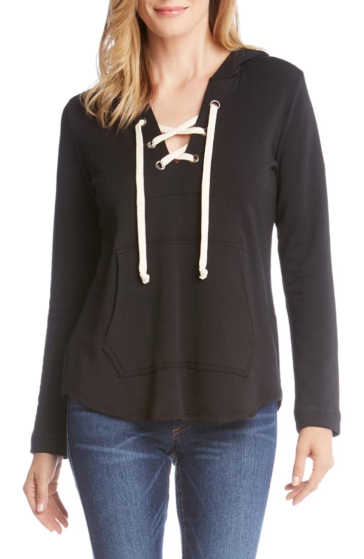 Women's Karen Kane Lace-up Hoodie - Black