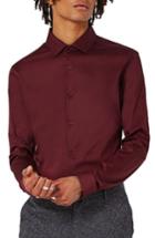 Men's Topman Stretch Cotton Shirt - Burgundy